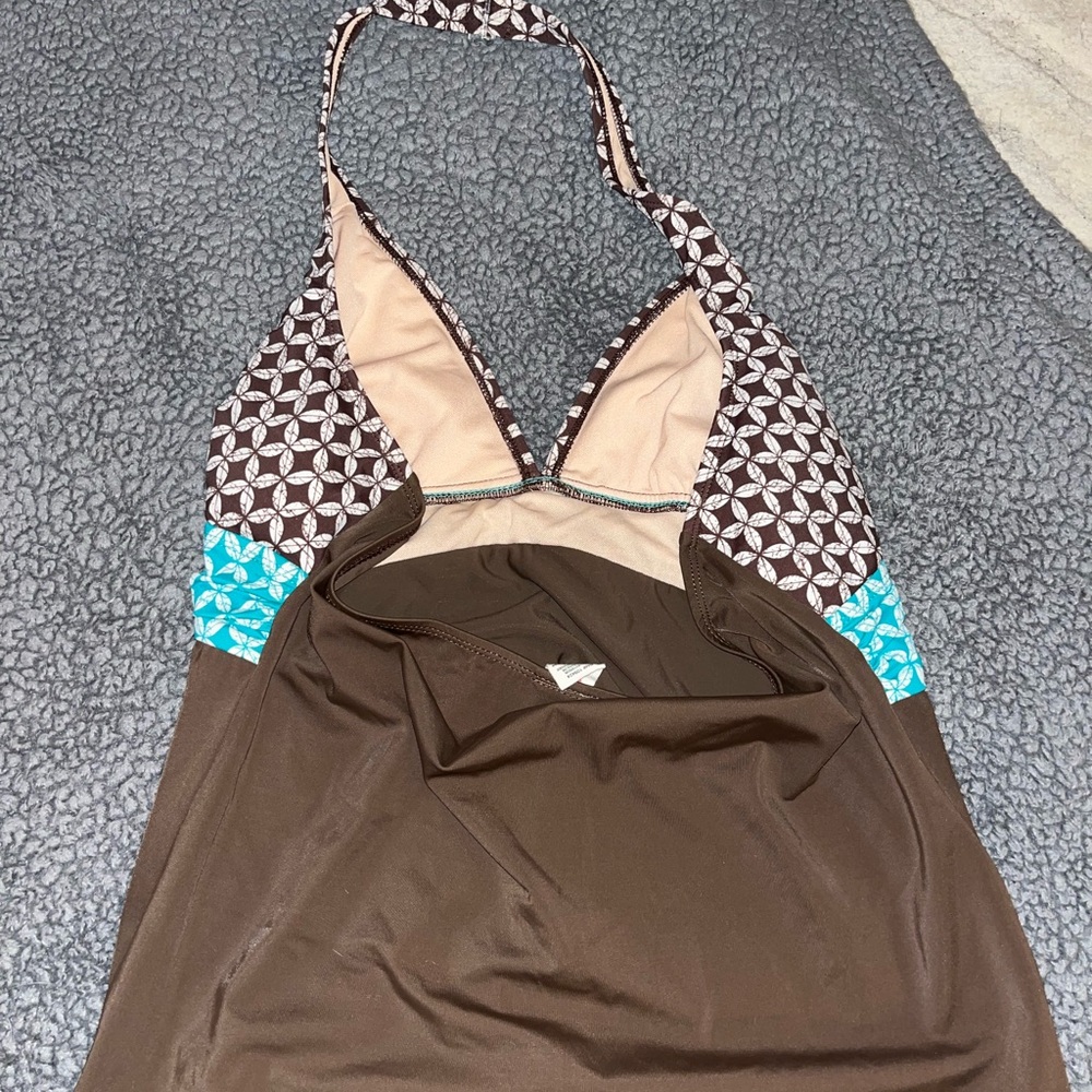 Blue and Brown Swim Chemise with Polka Dots - Picture 4 of 6